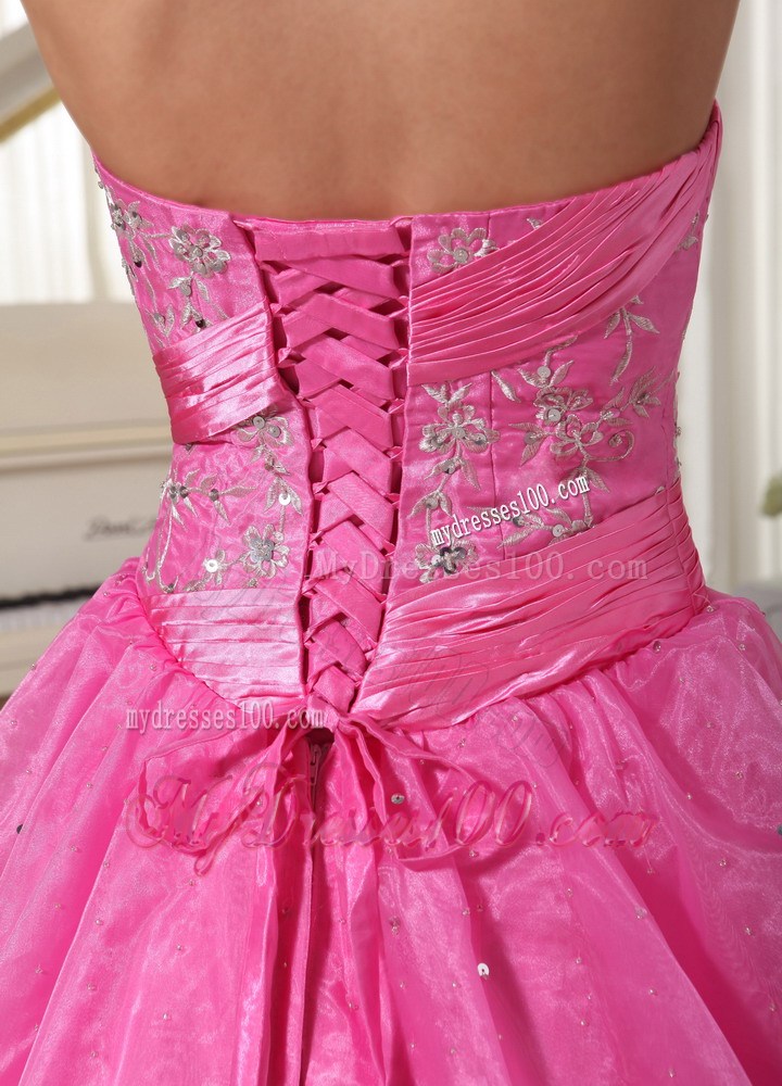 2013 Rose Pink Embroidery Beading Evening Dress With Ruche