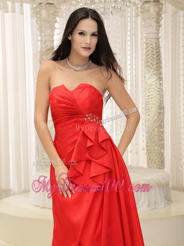 Coral Red and Rose Pink Evening Dress With Ruched Bodice