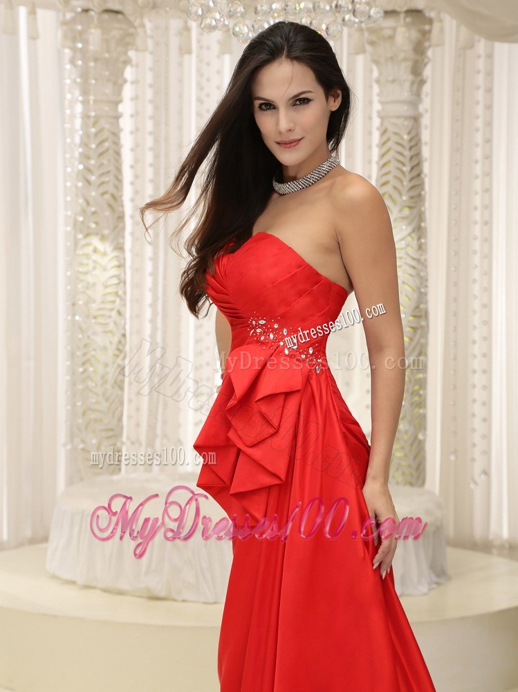 Coral Red and Rose Pink Evening Dress With Ruched Bodice