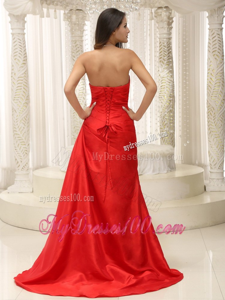 Coral Red and Rose Pink Evening Dress With Ruched Bodice