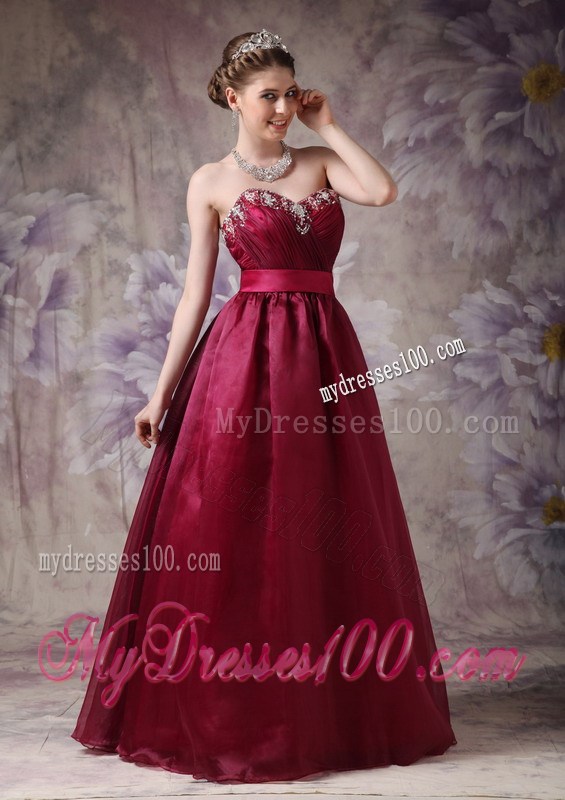 Formal Burgundy Sweetheart Evening Dress with Beading