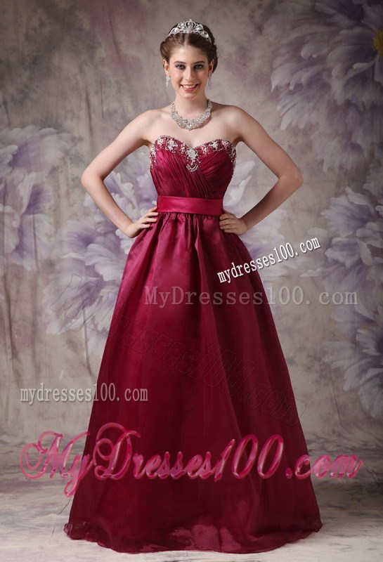 Formal Burgundy Sweetheart Evening Dress with Beading