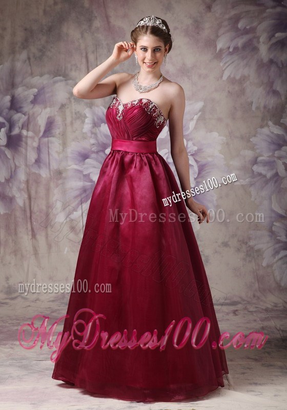 Formal Burgundy Sweetheart Evening Dress with Beading