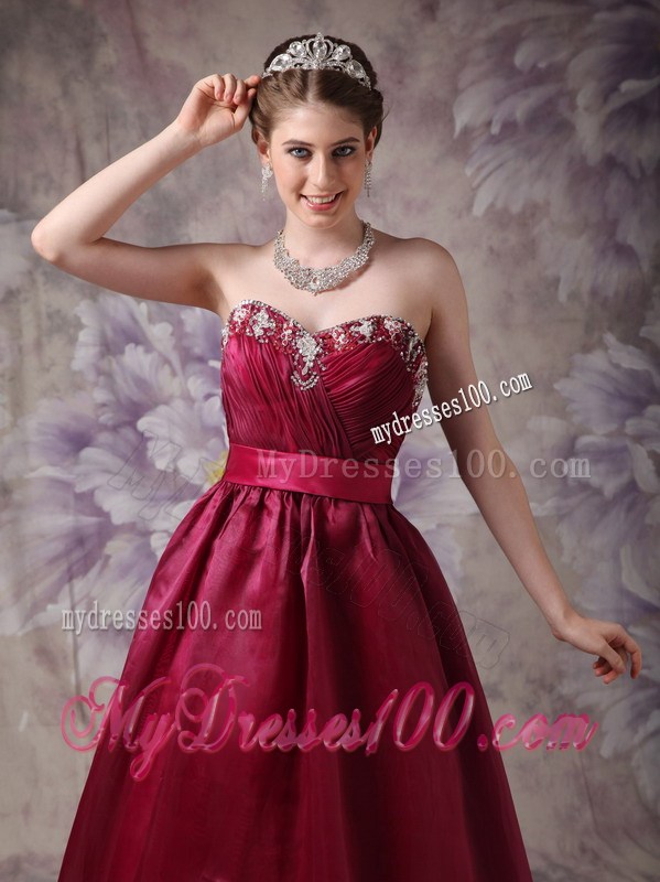 Formal Burgundy Sweetheart Evening Dress with Beading