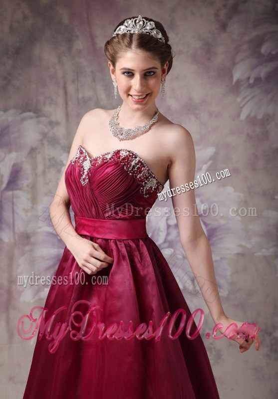 Formal Burgundy Sweetheart Evening Dress with Beading