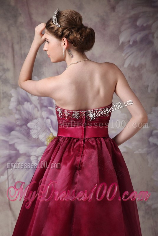Formal Burgundy Sweetheart Evening Dress with Beading