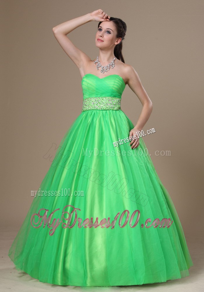 Beaded Spring Green Sweetheart Prom Evening Dress