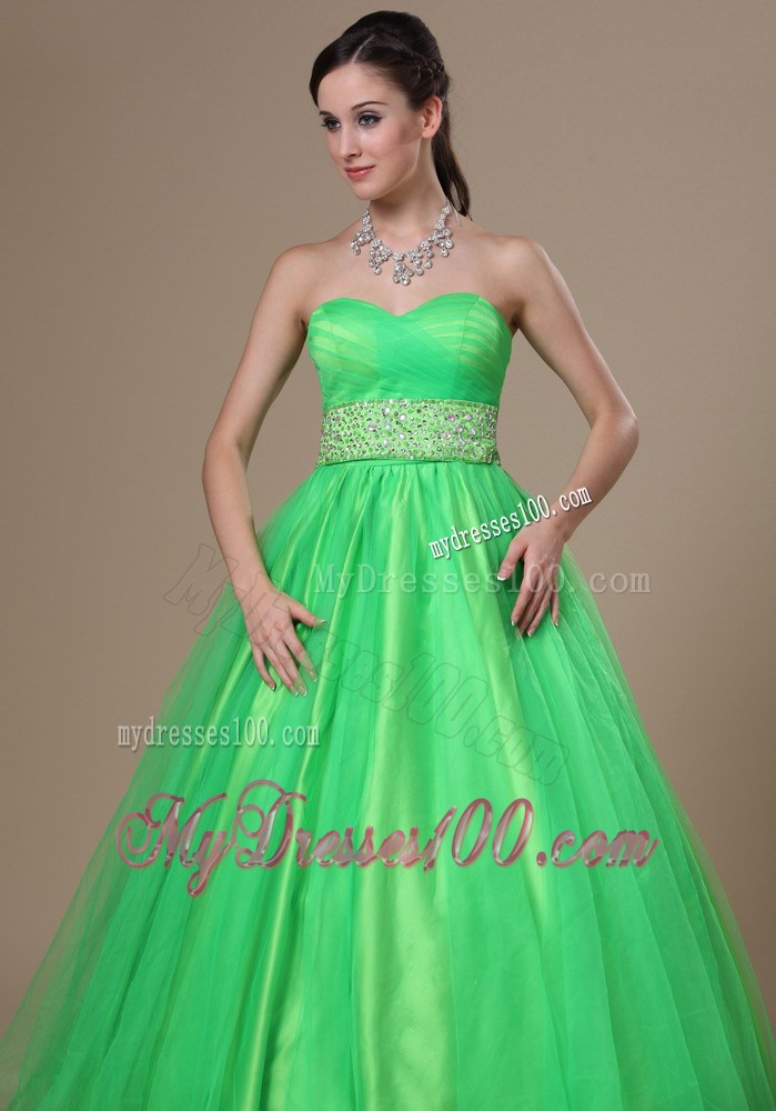 Beaded Spring Green Sweetheart Prom Evening Dress