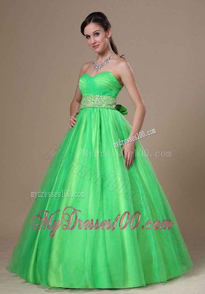 Beaded Spring Green Sweetheart Prom Evening Dress
