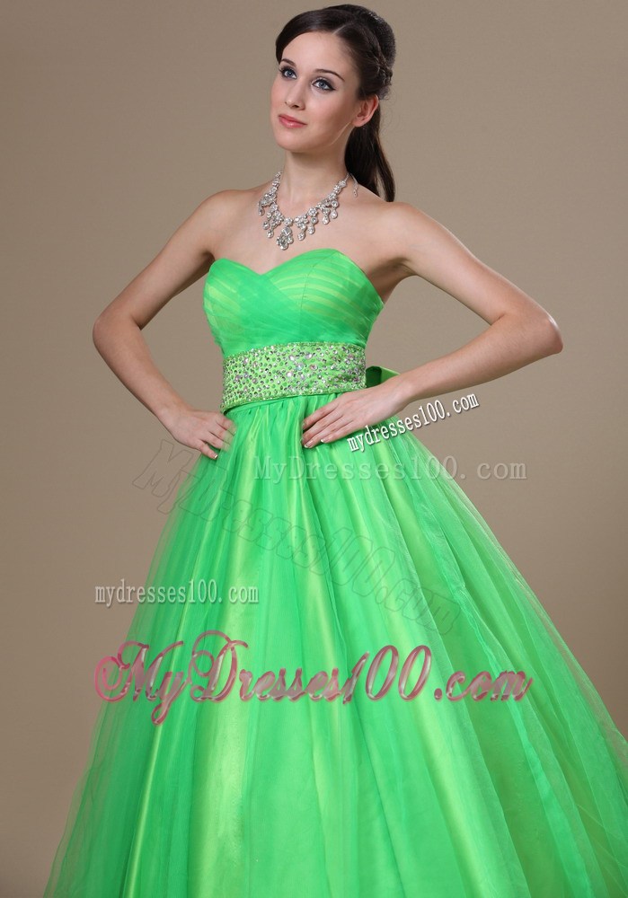 Beaded Spring Green Sweetheart Prom Evening Dress