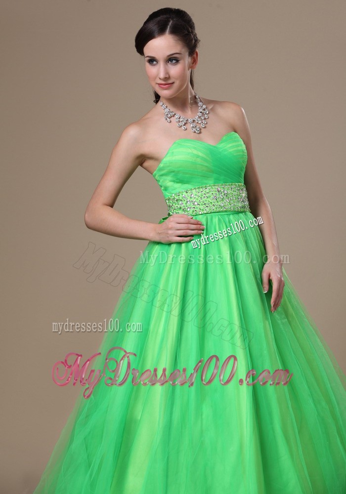 Beaded Spring Green Sweetheart Prom Evening Dress