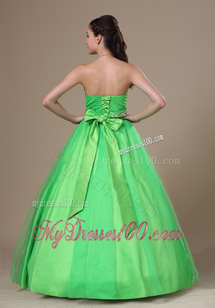 Beaded Spring Green Sweetheart Prom Evening Dress
