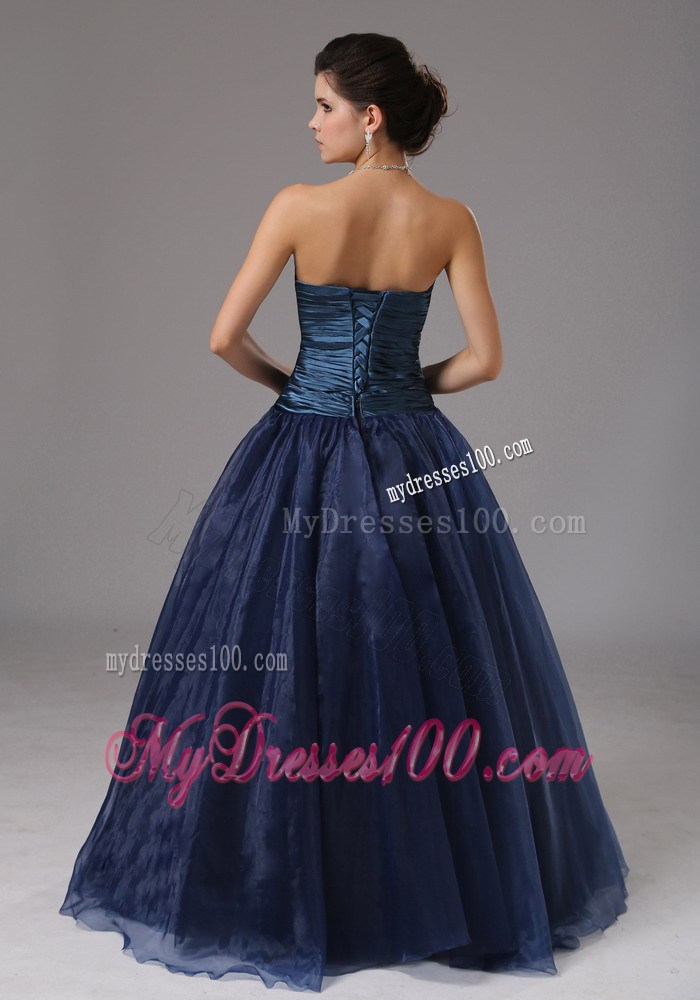 Beautiful Beaded Decorate Blue Strapless Evening Dress