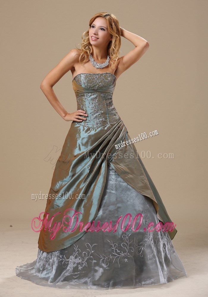 Discount Custom Made Olive Green Embroidery Evening Dress