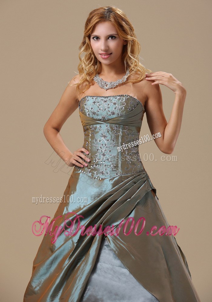 Discount Custom Made Olive Green Embroidery Evening Dress