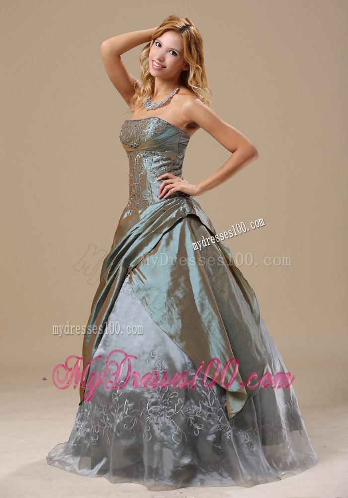 Discount Custom Made Olive Green Embroidery Evening Dress