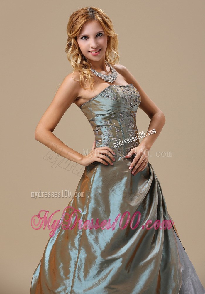 Discount Custom Made Olive Green Embroidery Evening Dress