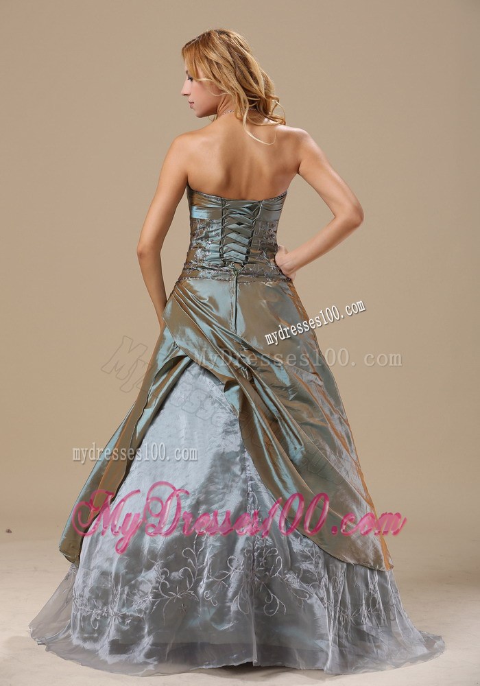 Discount Custom Made Olive Green Embroidery Evening Dress