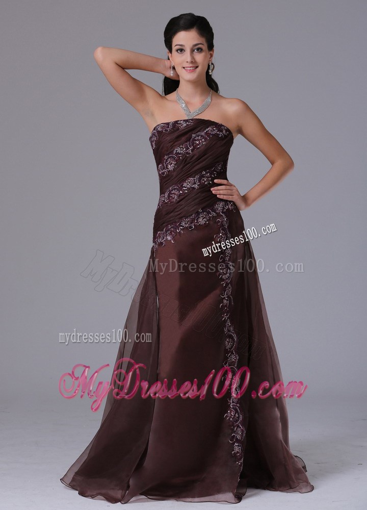 Wholesale Brown Column Appliques Decorate Evening Dress