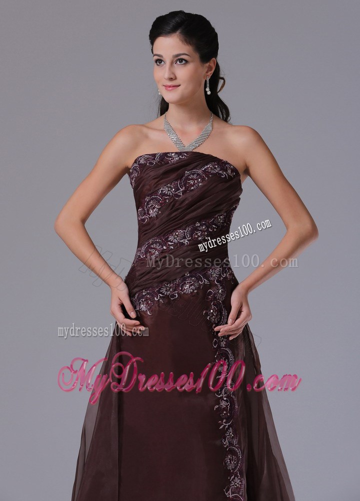 Wholesale Brown Column Appliques Decorate Evening Dress