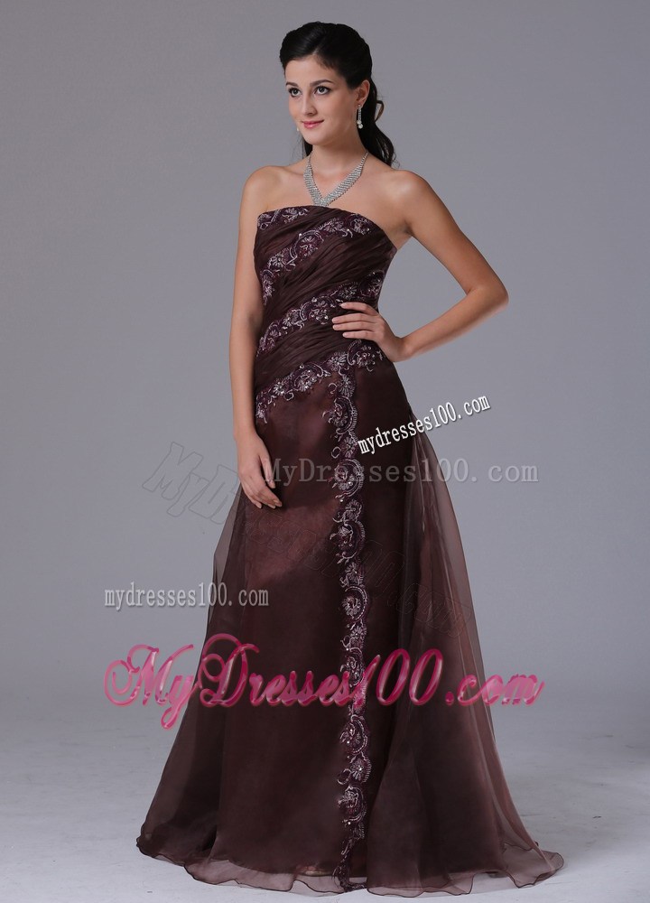Wholesale Brown Column Appliques Decorate Evening Dress