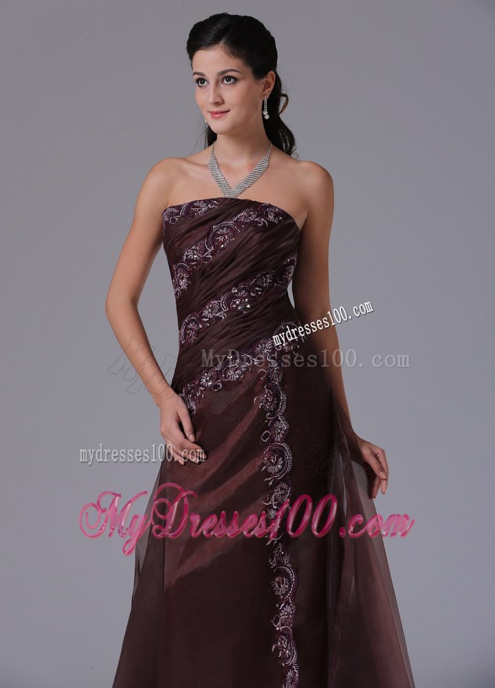 Wholesale Brown Column Appliques Decorate Evening Dress
