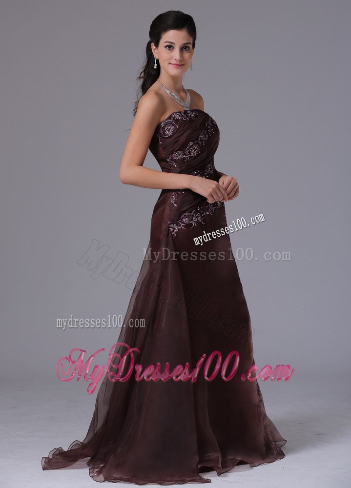 Wholesale Brown Column Appliques Decorate Evening Dress