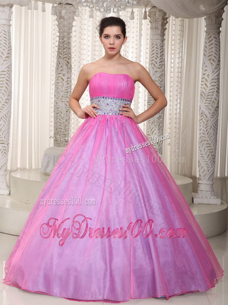 Hot Pink Princess Strapless Beading Evening Dress