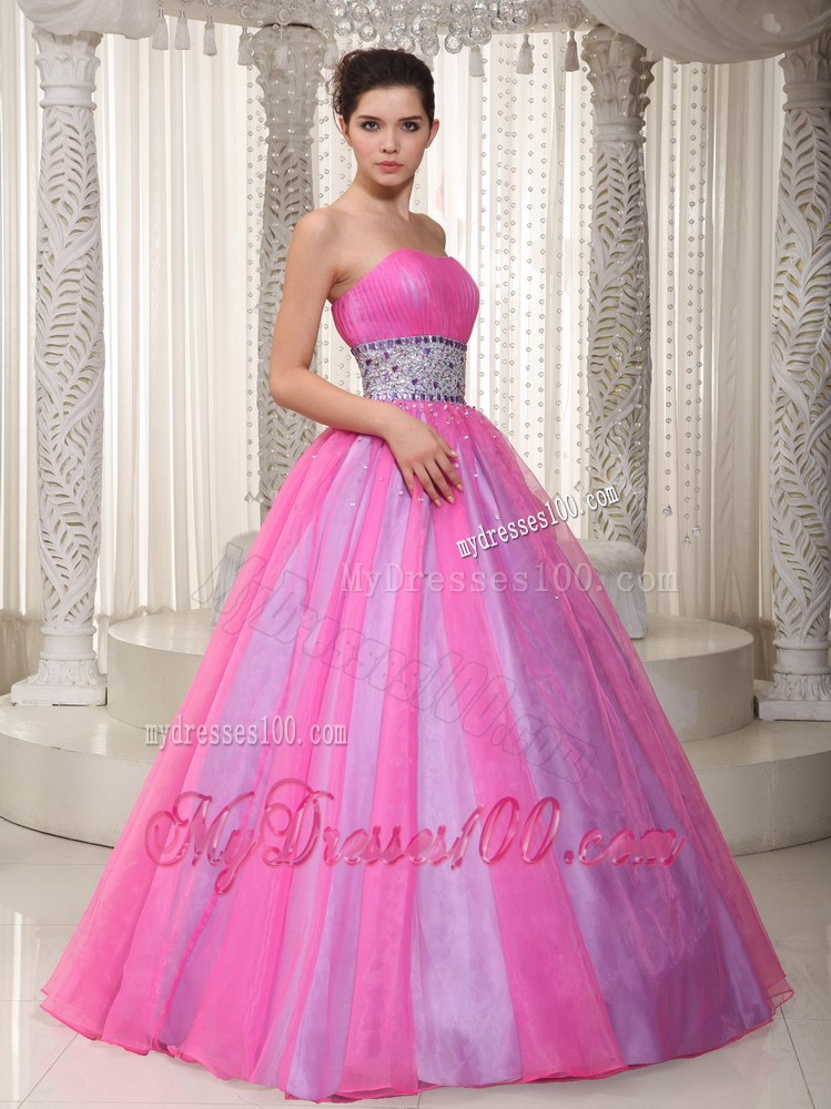 Hot Pink Princess Strapless Beading Evening Dress