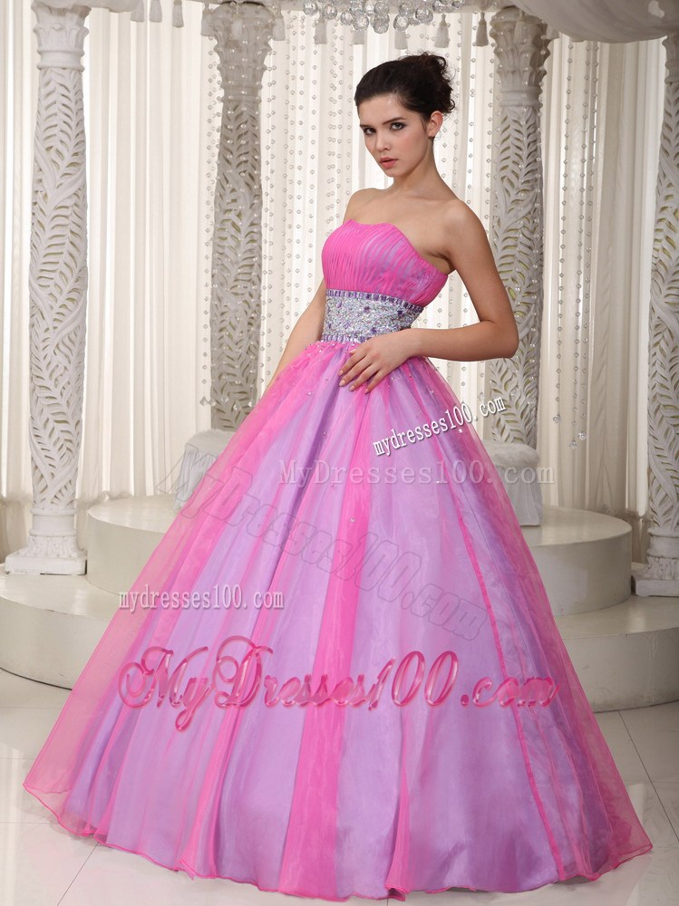 Hot Pink Princess Strapless Beading Evening Dress