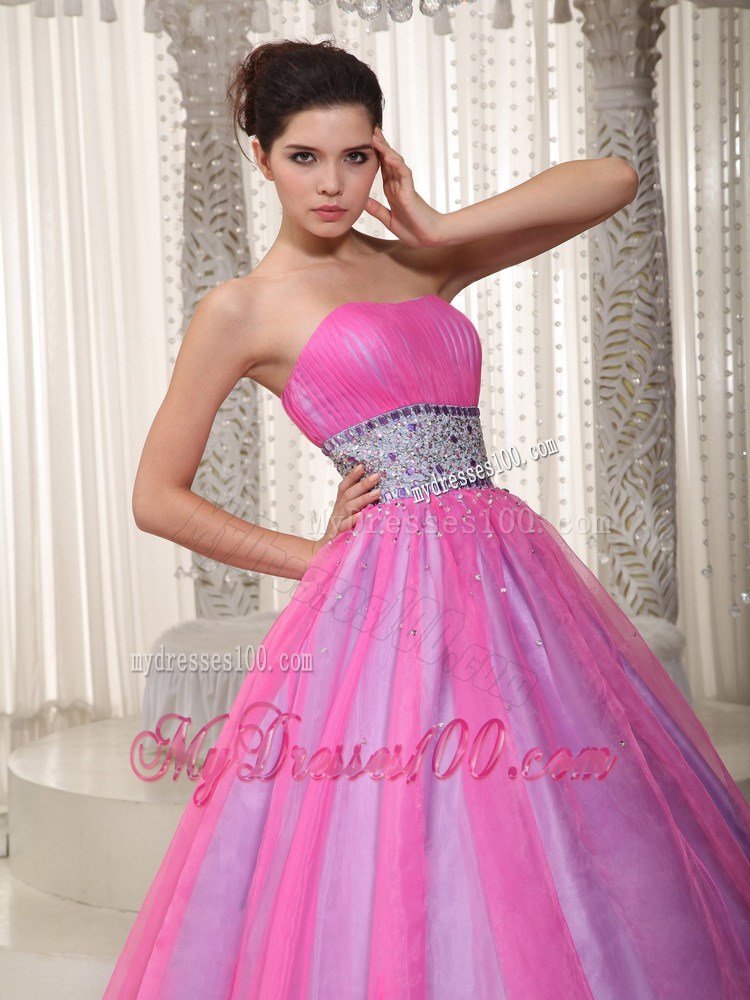 Hot Pink Princess Strapless Beading Evening Dress