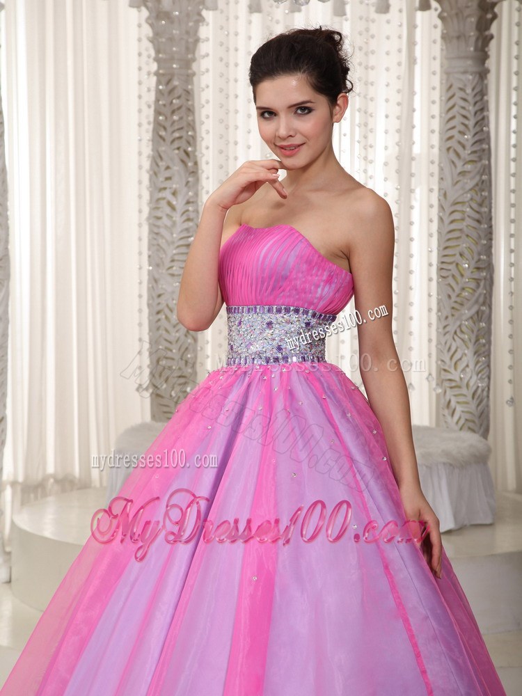 Hot Pink Princess Strapless Beading Evening Dress