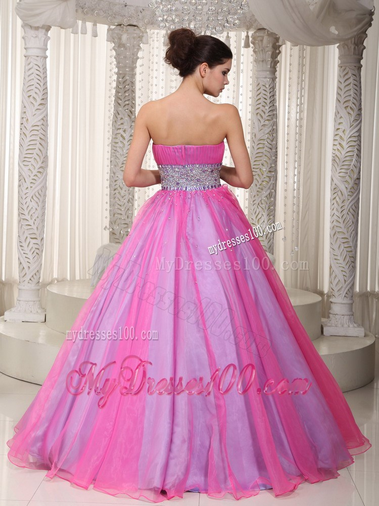 Hot Pink Princess Strapless Beading Evening Dress