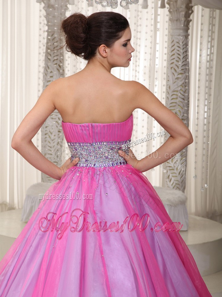 Hot Pink Princess Strapless Beading Evening Dress