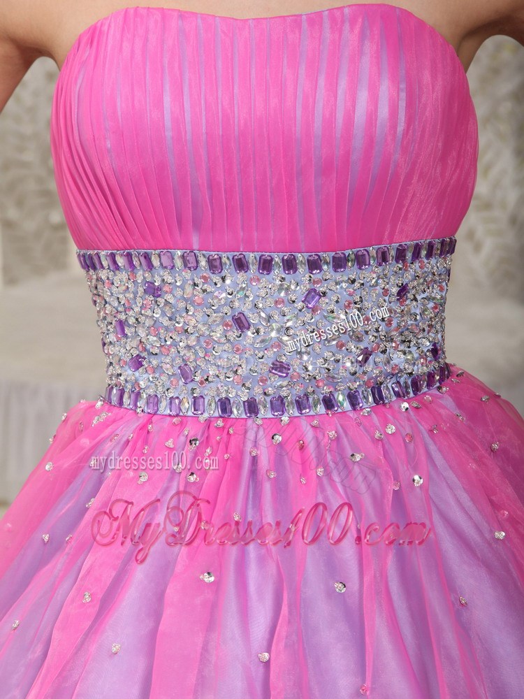Hot Pink Princess Strapless Beading Evening Dress
