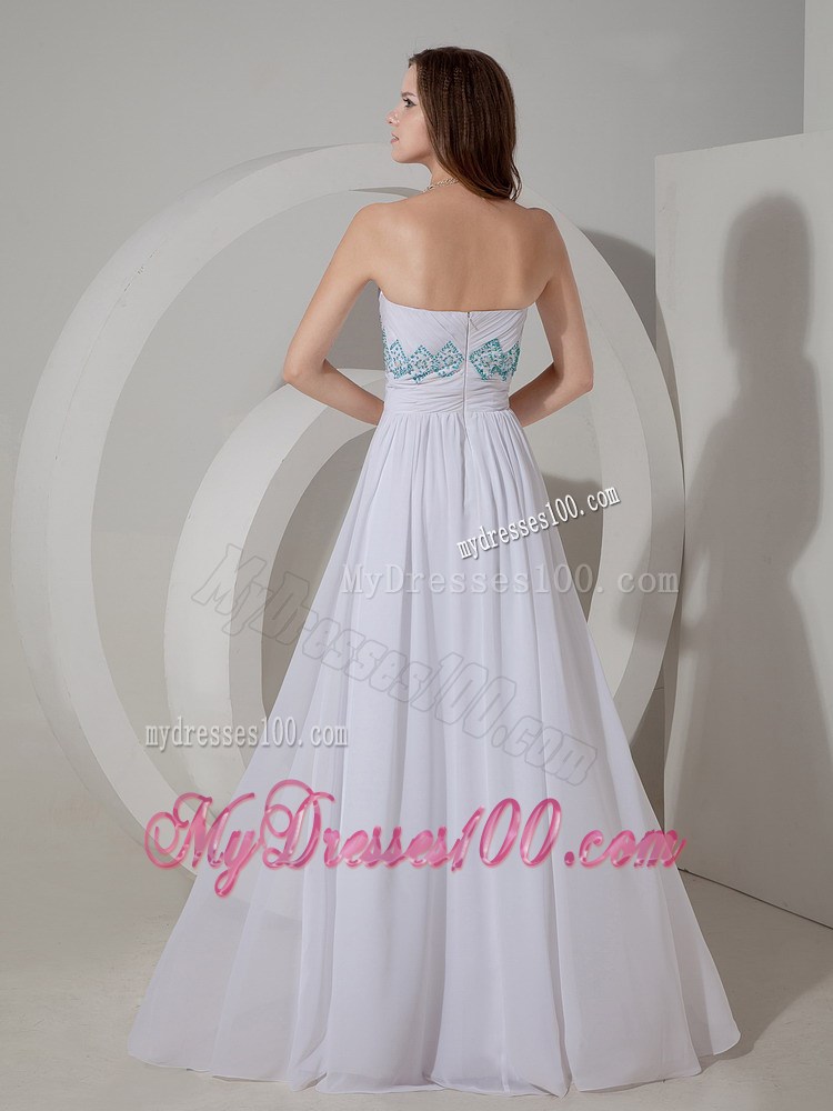 White Column Evening Dress Strapless Beading and Ruche