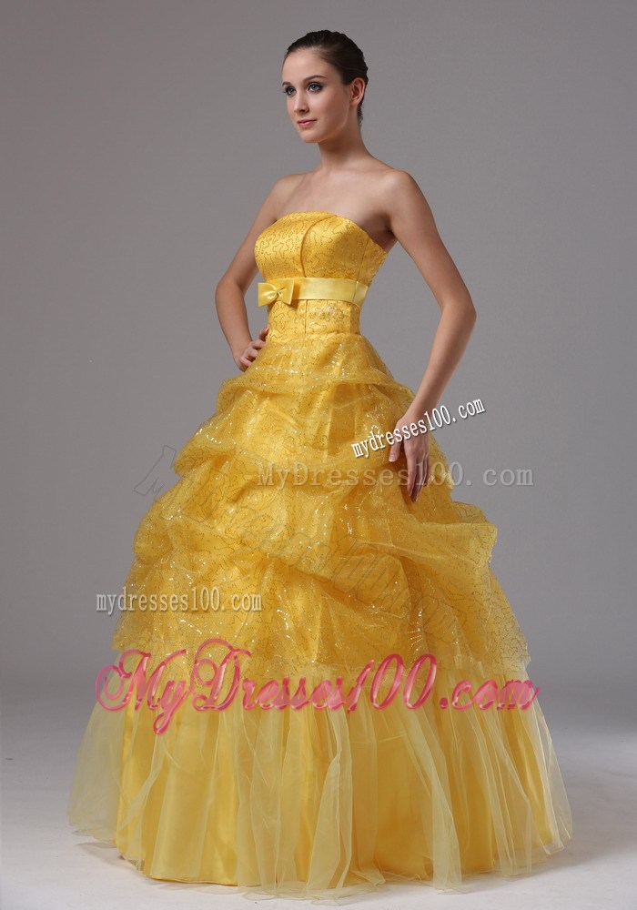Elegant Gold and Sashes For 2013 Evening Dress With Pick-ups