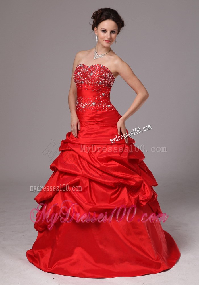 Latest Red Beaded and Pick-ups Evening Dress Custom Made