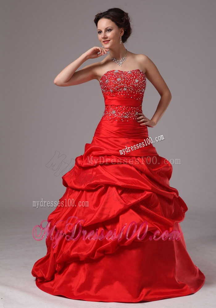 Latest Red Beaded and Pick-ups Evening Dress Custom Made