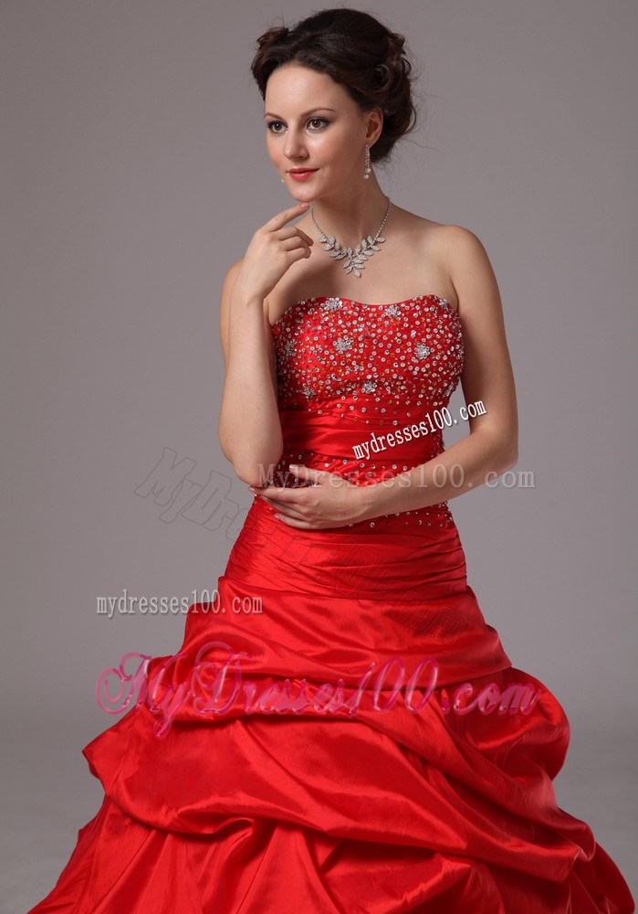 Latest Red Beaded and Pick-ups Evening Dress Custom Made