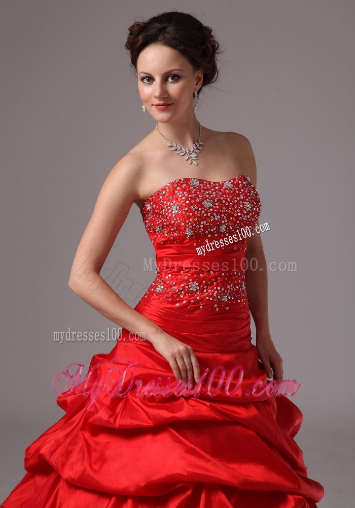 Latest Red Beaded and Pick-ups Evening Dress Custom Made