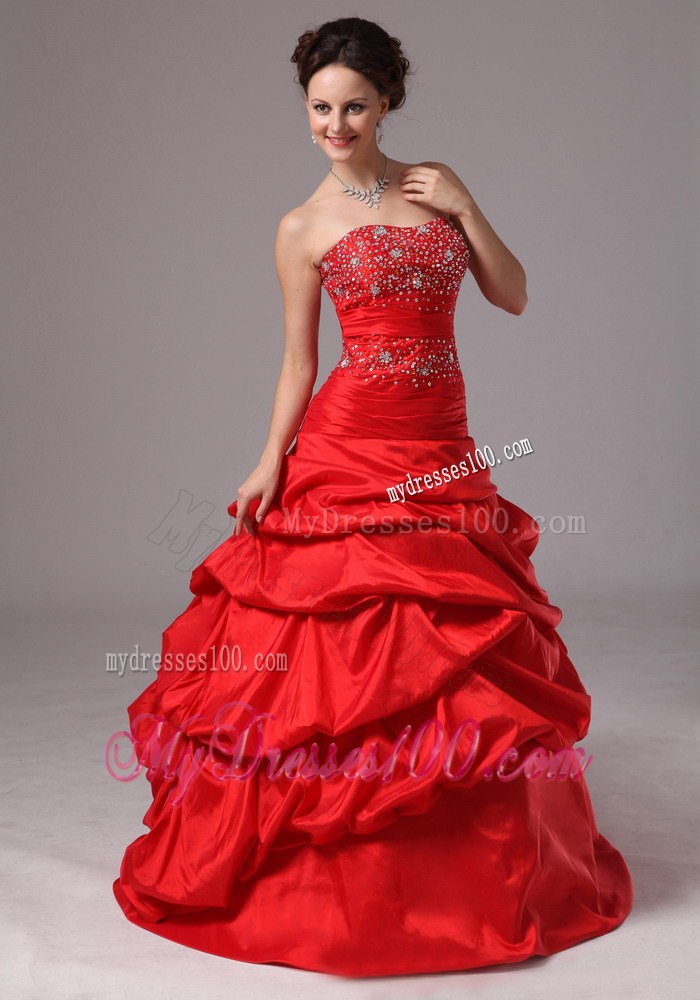 Latest Red Beaded and Pick-ups Evening Dress Custom Made