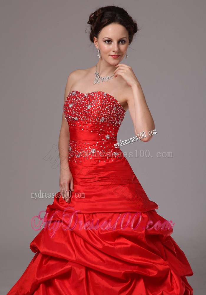 Latest Red Beaded and Pick-ups Evening Dress Custom Made