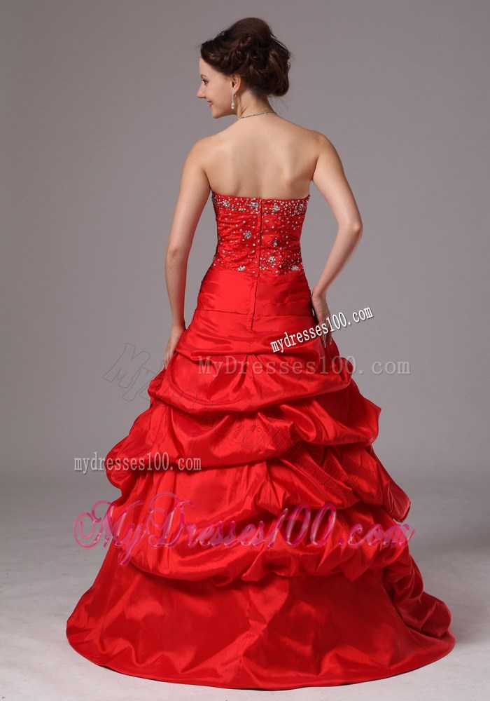 Latest Red Beaded and Pick-ups Evening Dress Custom Made