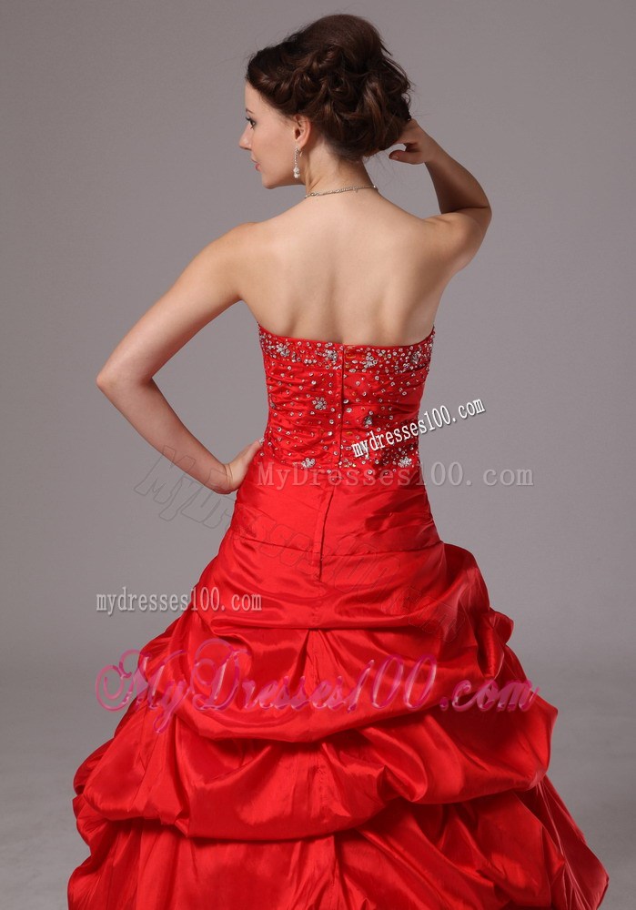 Latest Red Beaded and Pick-ups Evening Dress Custom Made