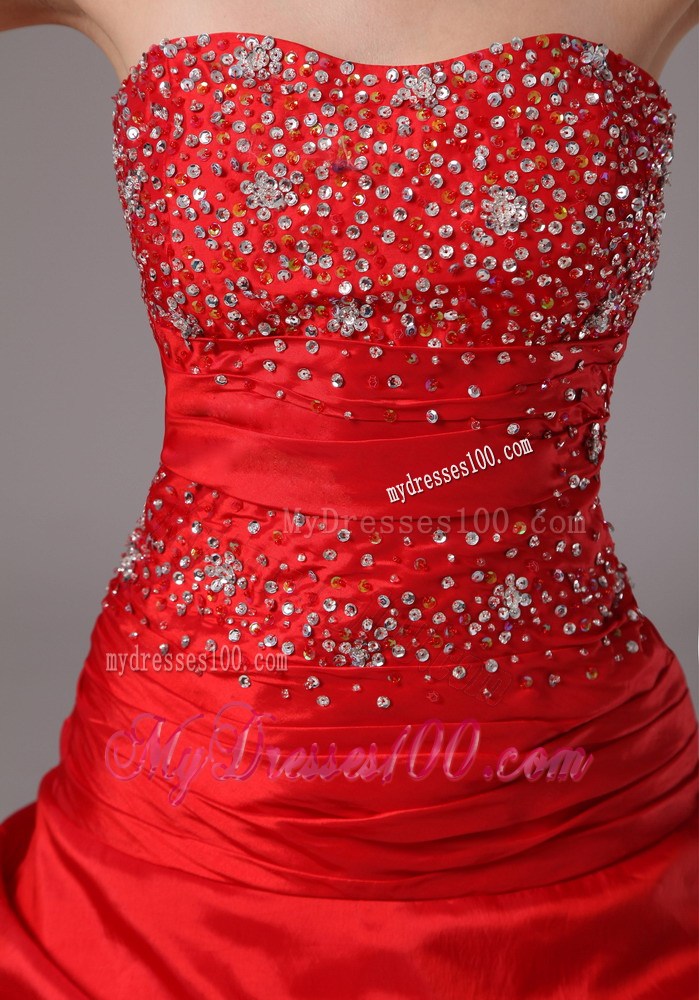 Latest Red Beaded and Pick-ups Evening Dress Custom Made