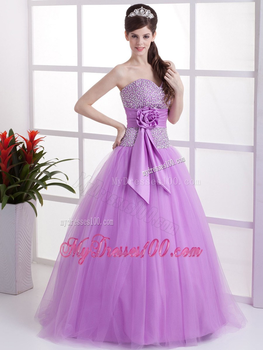 Lavender Sweetheart Evening Dress with Hand Made Flower