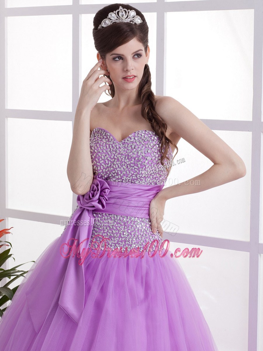 Lavender Sweetheart Evening Dress with Hand Made Flower