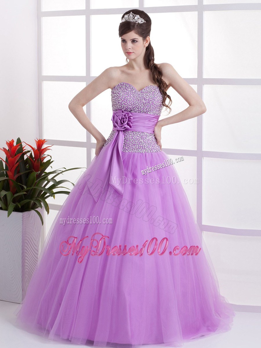 Lavender Sweetheart Evening Dress with Hand Made Flower