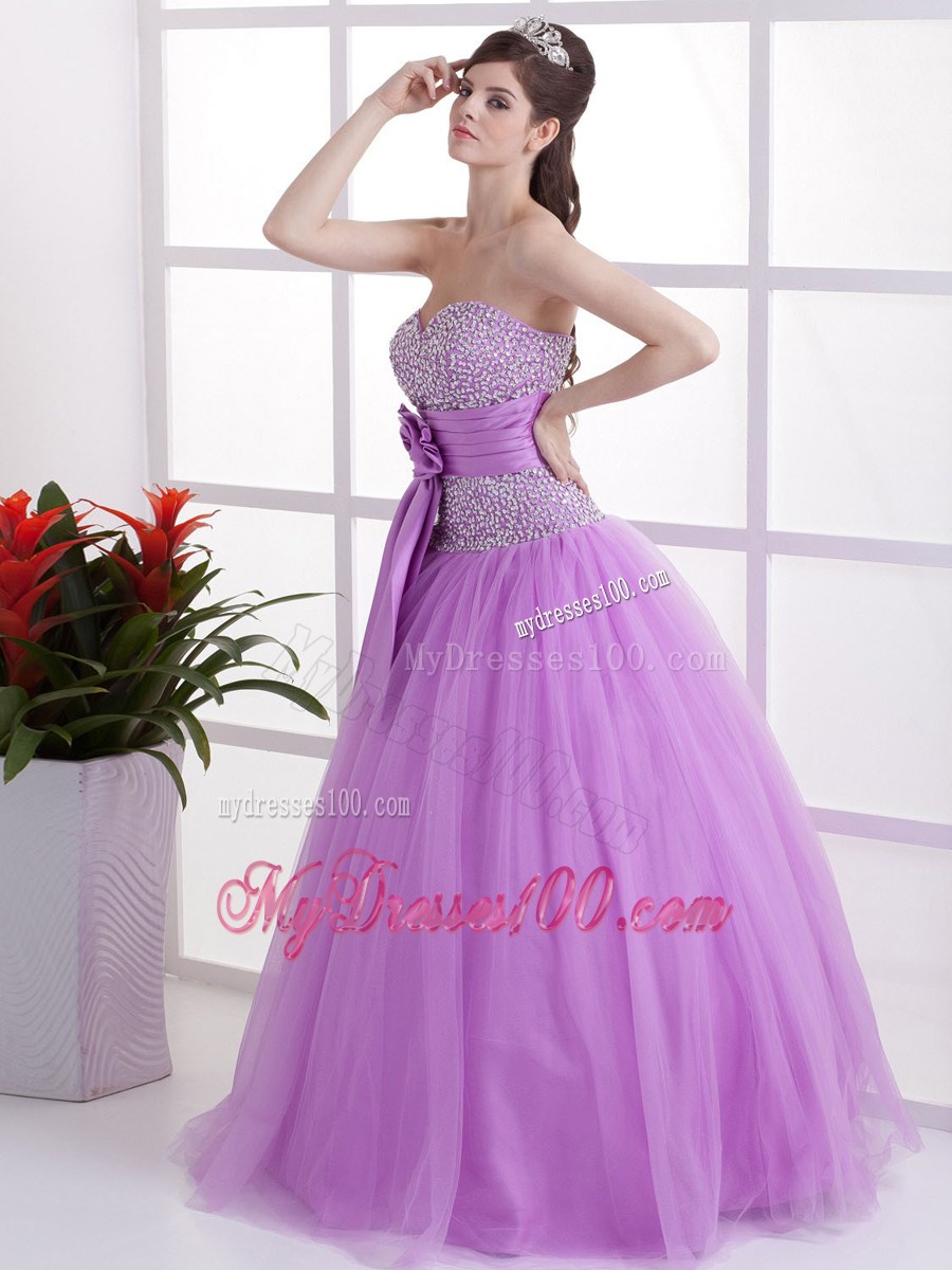Lavender Sweetheart Evening Dress with Hand Made Flower
